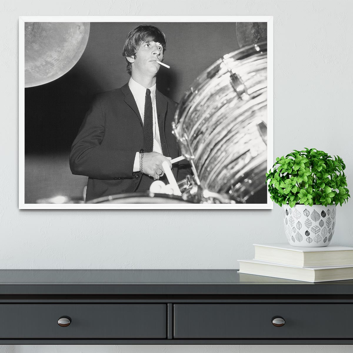 Ringo Starr playing the drums Framed Print - Canvas Art Rocks -6