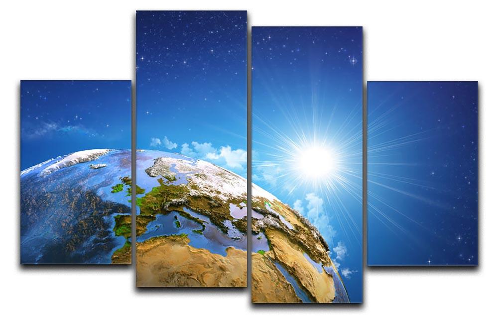 Rising sun over the Earth and its landforms 4 Split Panel Canvas  - Canvas Art Rocks - 1
