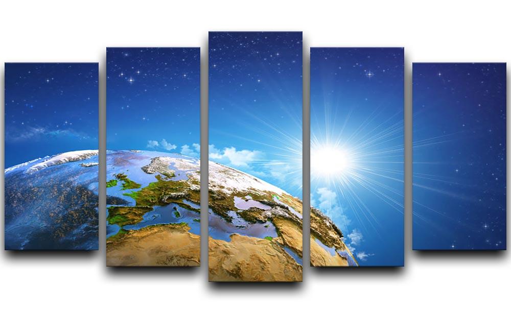 Rising sun over the Earth and its landforms 5 Split Panel Canvas  - Canvas Art Rocks - 1
