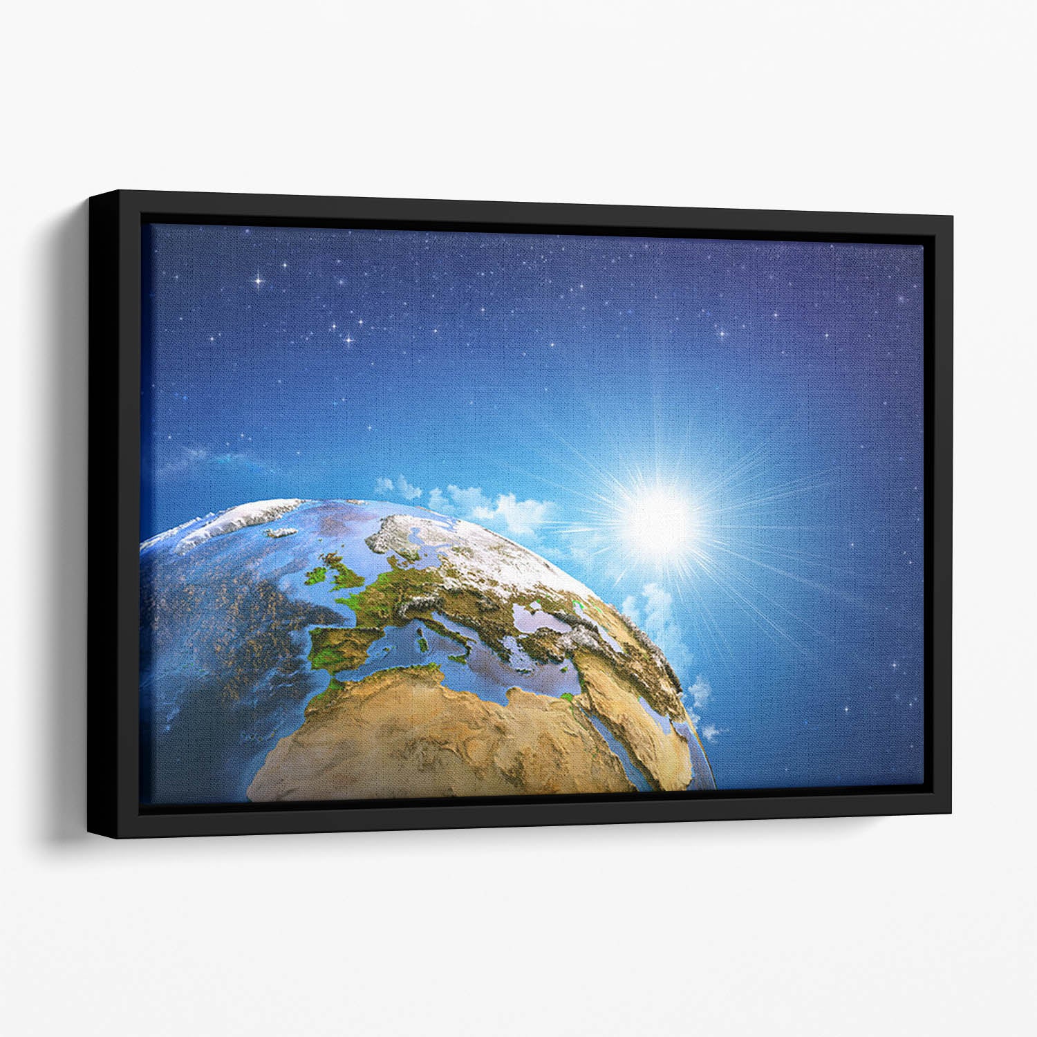 Rising sun over the Earth and its landforms Floating Framed Canvas