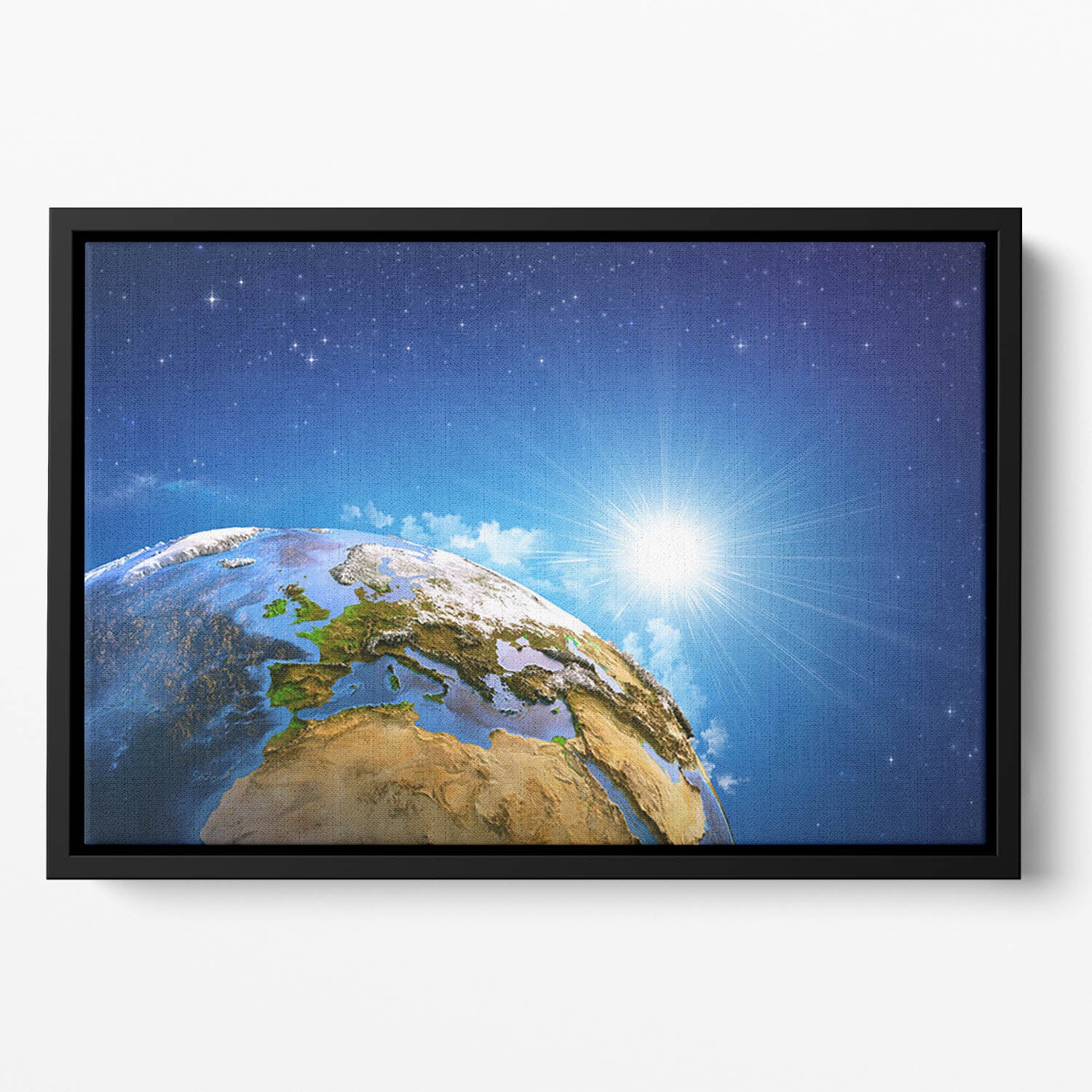 Rising sun over the Earth and its landforms Floating Framed Canvas