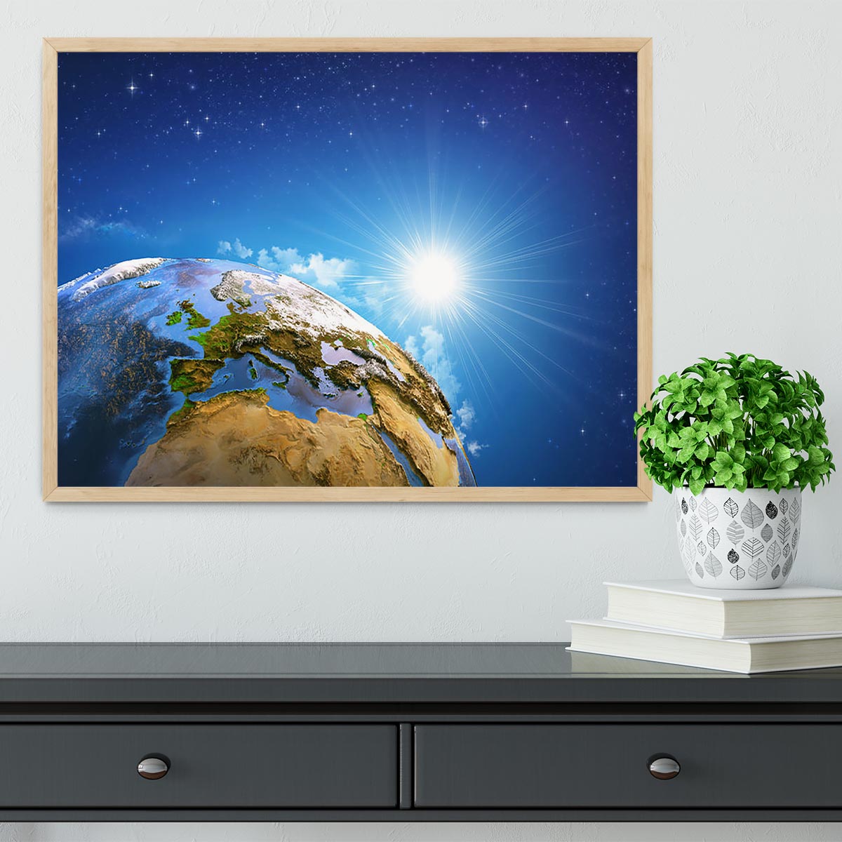 Rising sun over the Earth and its landforms Framed Print - Canvas Art Rocks - 4