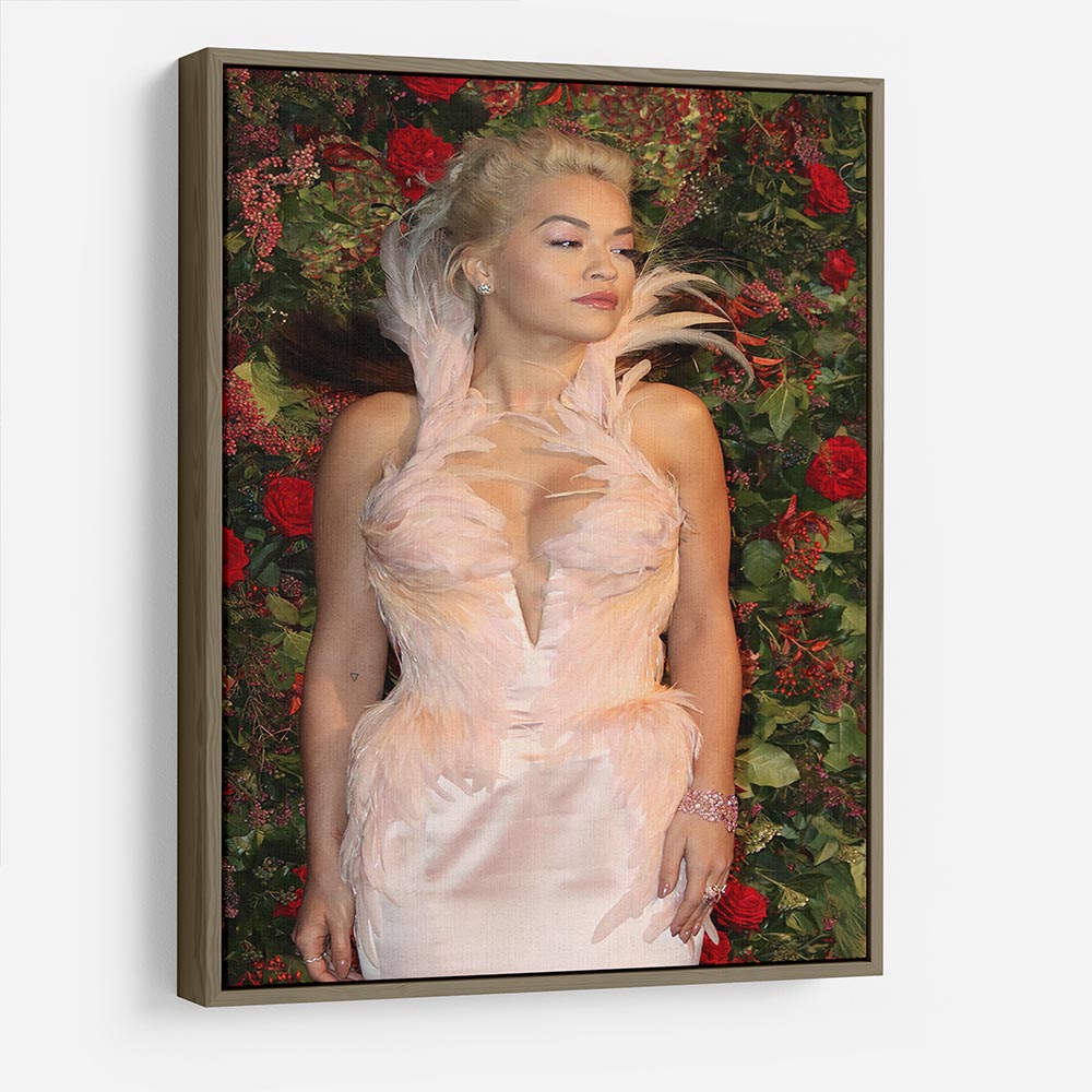 Rita Ora in a feathered dress HD Metal Print