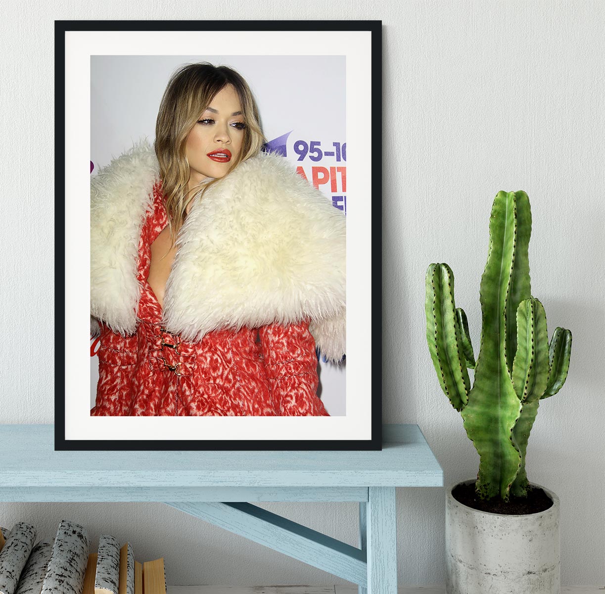 Rita Ora in red Framed Print - Canvas Art Rocks - 1