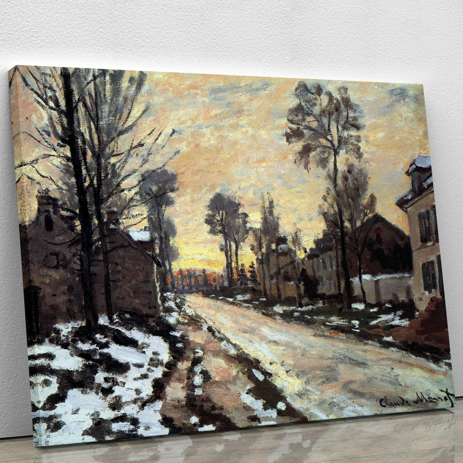 Road to Louveciennes melting snow children sunset by Monet Canvas Print or Poster - Canvas Art Rocks - 1