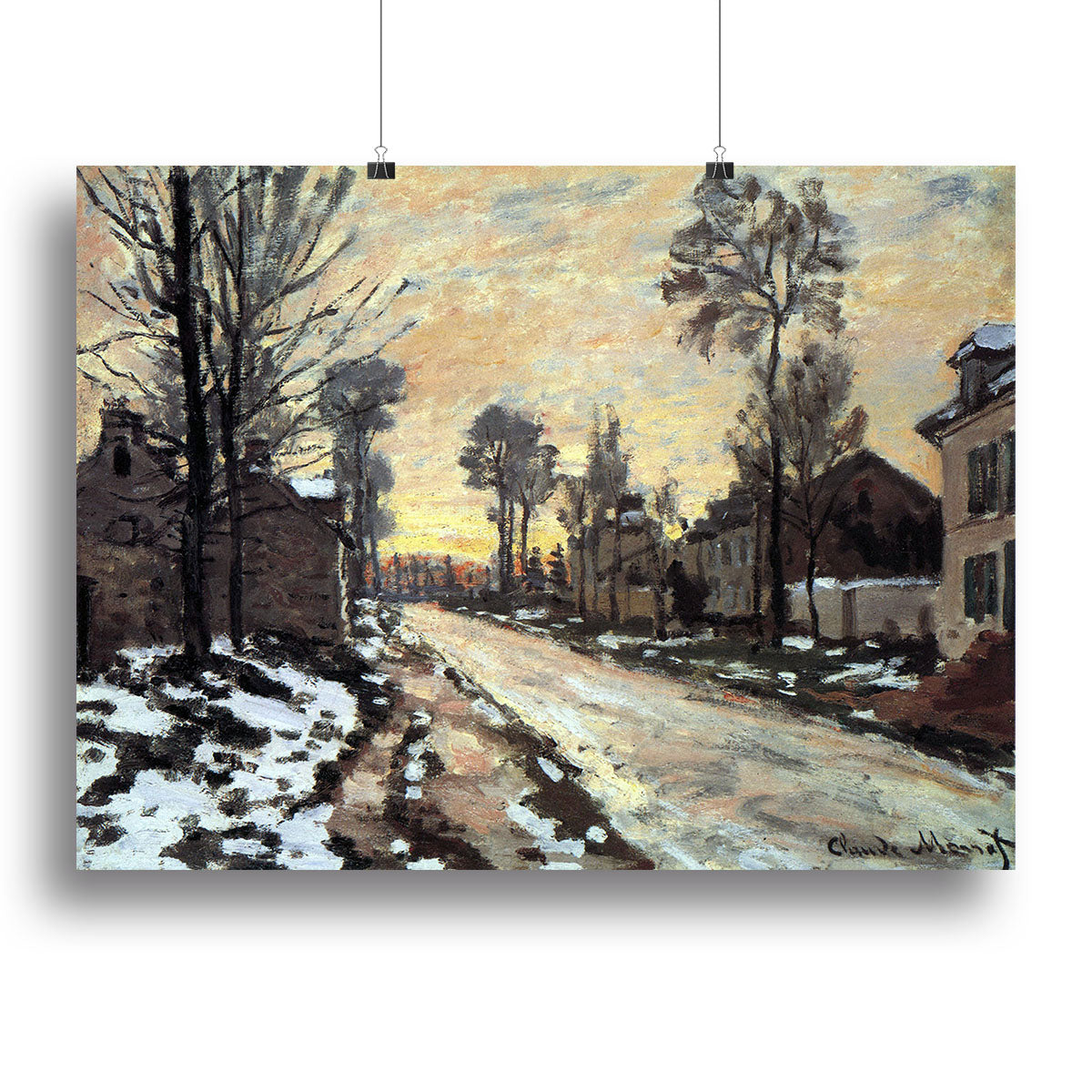 Road to Louveciennes melting snow children sunset by Monet Canvas Print or Poster - Canvas Art Rocks - 2