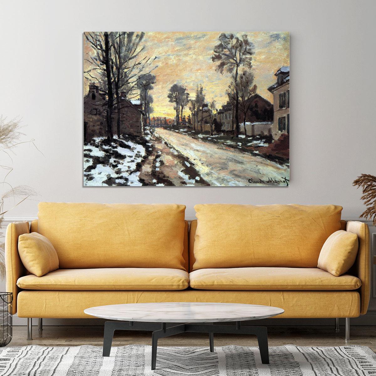 Road to Louveciennes melting snow children sunset by Monet Canvas Print or Poster - Canvas Art Rocks - 4