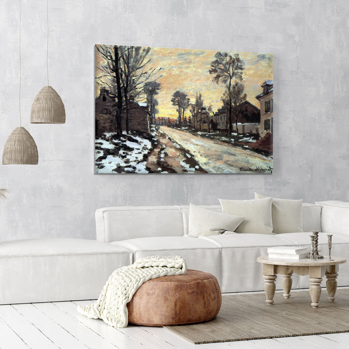 Road to Louveciennes melting snow children sunset by Monet Canvas Print or Poster - Canvas Art Rocks - 6