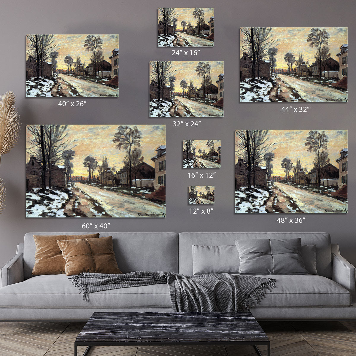 Road to Louveciennes melting snow children sunset by Monet Canvas Print or Poster - Canvas Art Rocks - 7