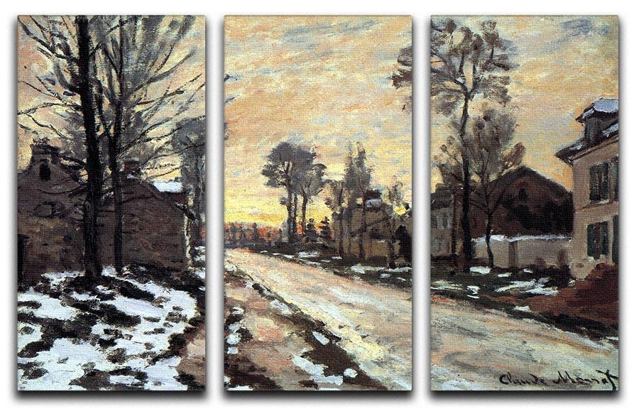 Road to Louveciennes melting snow children sunset by Monet Split Panel Canvas Print - Canvas Art Rocks - 4
