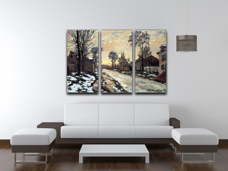 Road to Louveciennes melting snow children sunset by Monet Split Panel Canvas Print - Canvas Art Rocks - 4