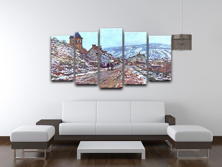 Road to Vetheuil in winter by Monet 5 Split Panel Canvas - Canvas Art Rocks - 3