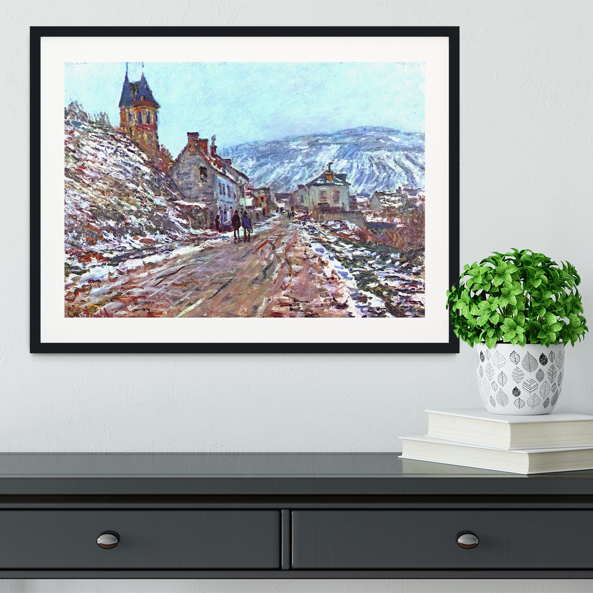 Road to Vetheuil in winter by Monet Framed Print - Canvas Art Rocks - 1