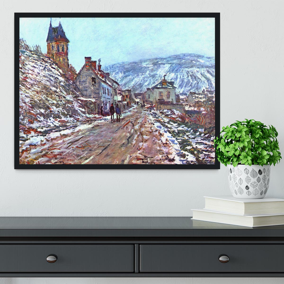 Road to Vetheuil in winter by Monet Framed Print - Canvas Art Rocks - 2