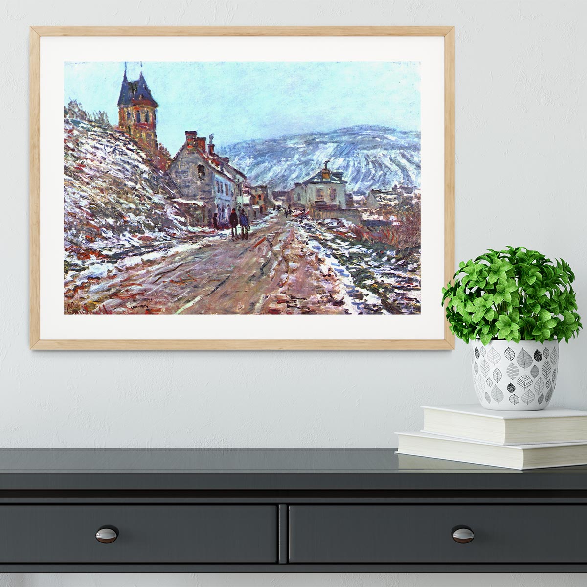 Road to Vetheuil in winter by Monet Framed Print - Canvas Art Rocks - 3