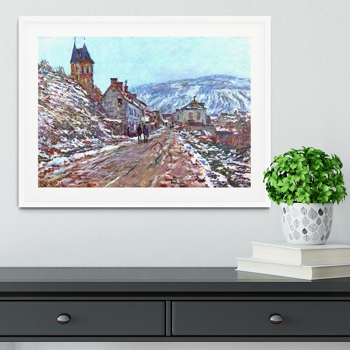 Road to Vetheuil in winter by Monet Framed Print - Canvas Art Rocks - 5