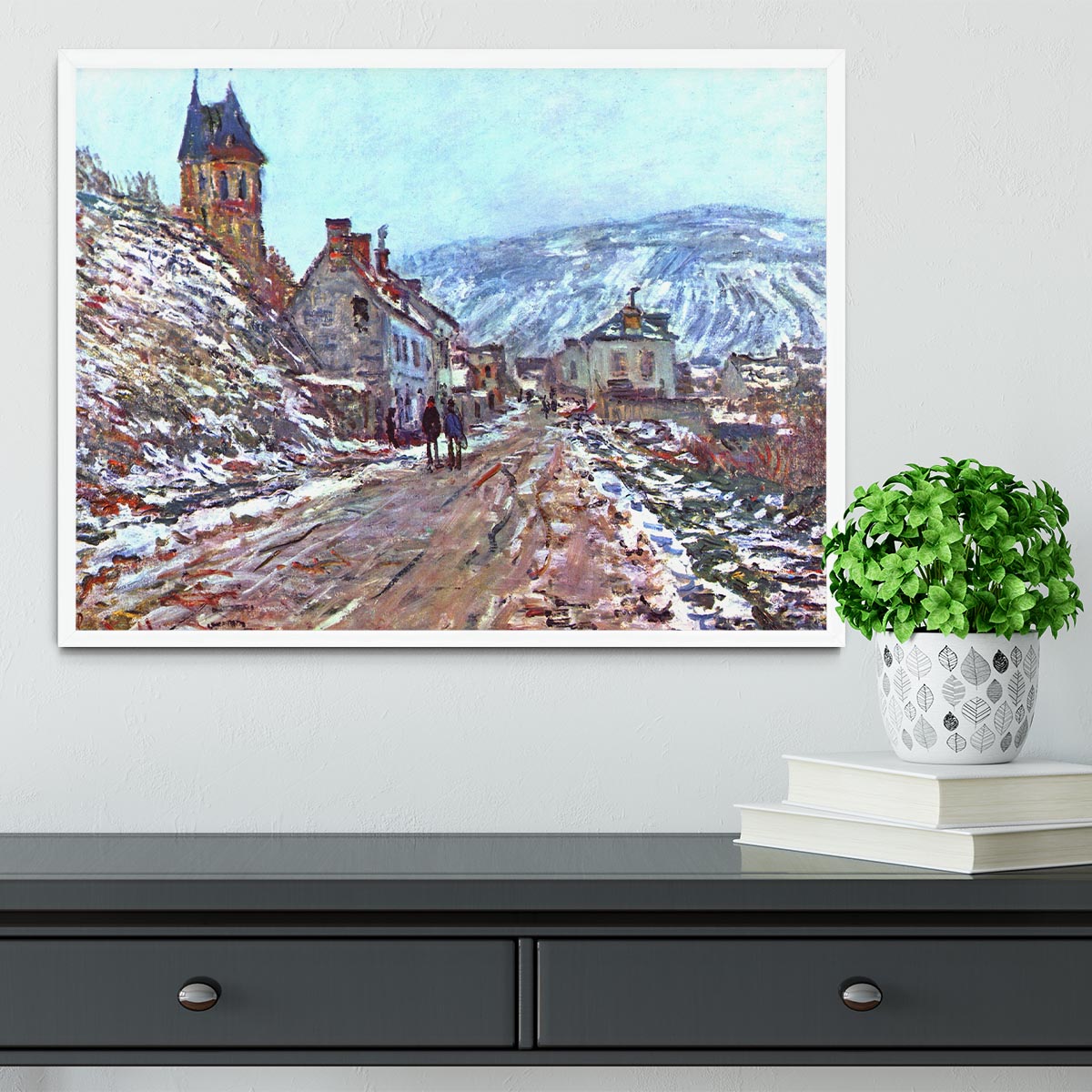 Road to Vetheuil in winter by Monet Framed Print - Canvas Art Rocks -6