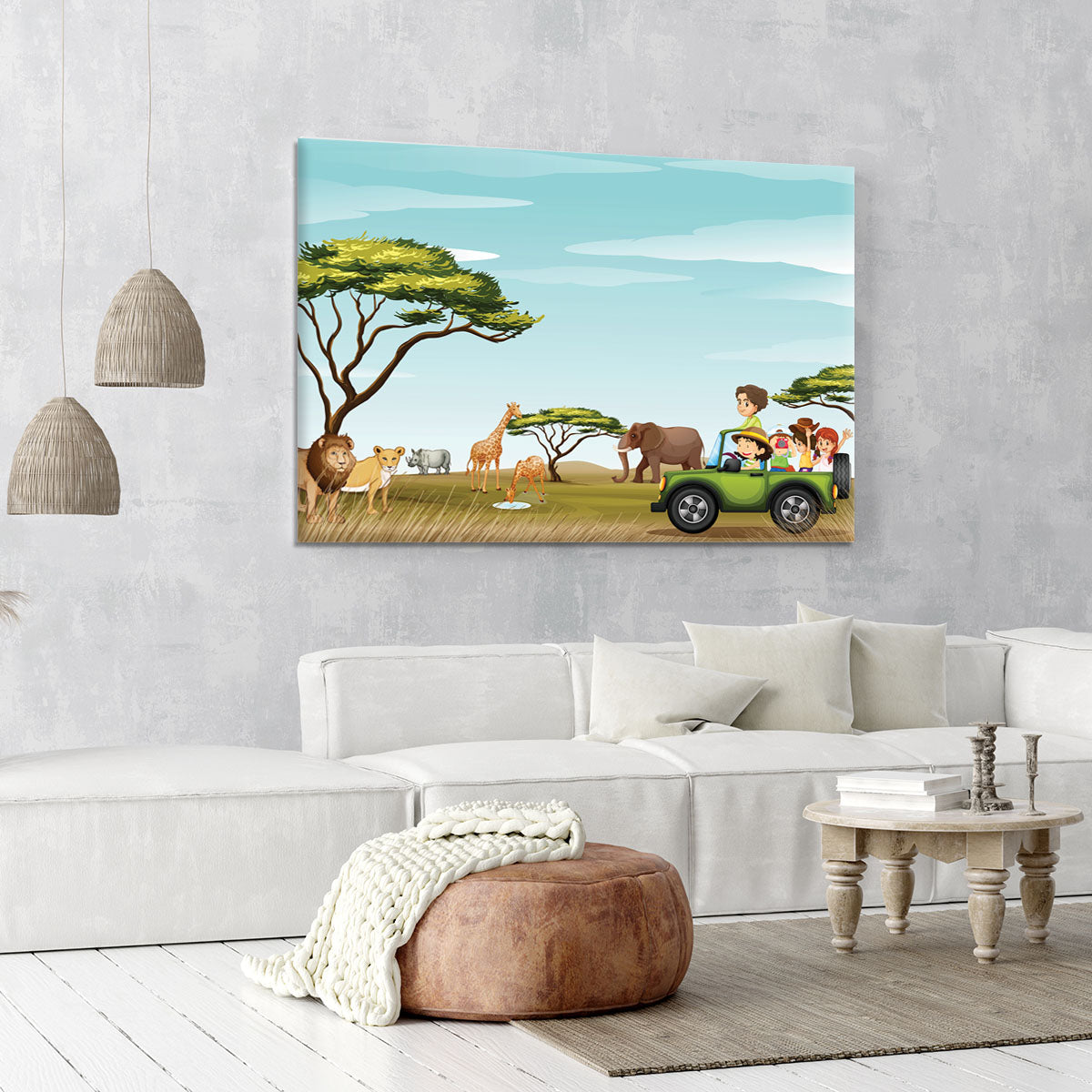 Roadtrip in the field full of animals Canvas Print or Poster - Canvas Art Rocks - 6