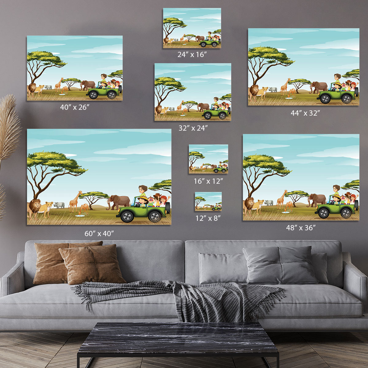 Roadtrip in the field full of animals Canvas Print or Poster - Canvas Art Rocks - 7