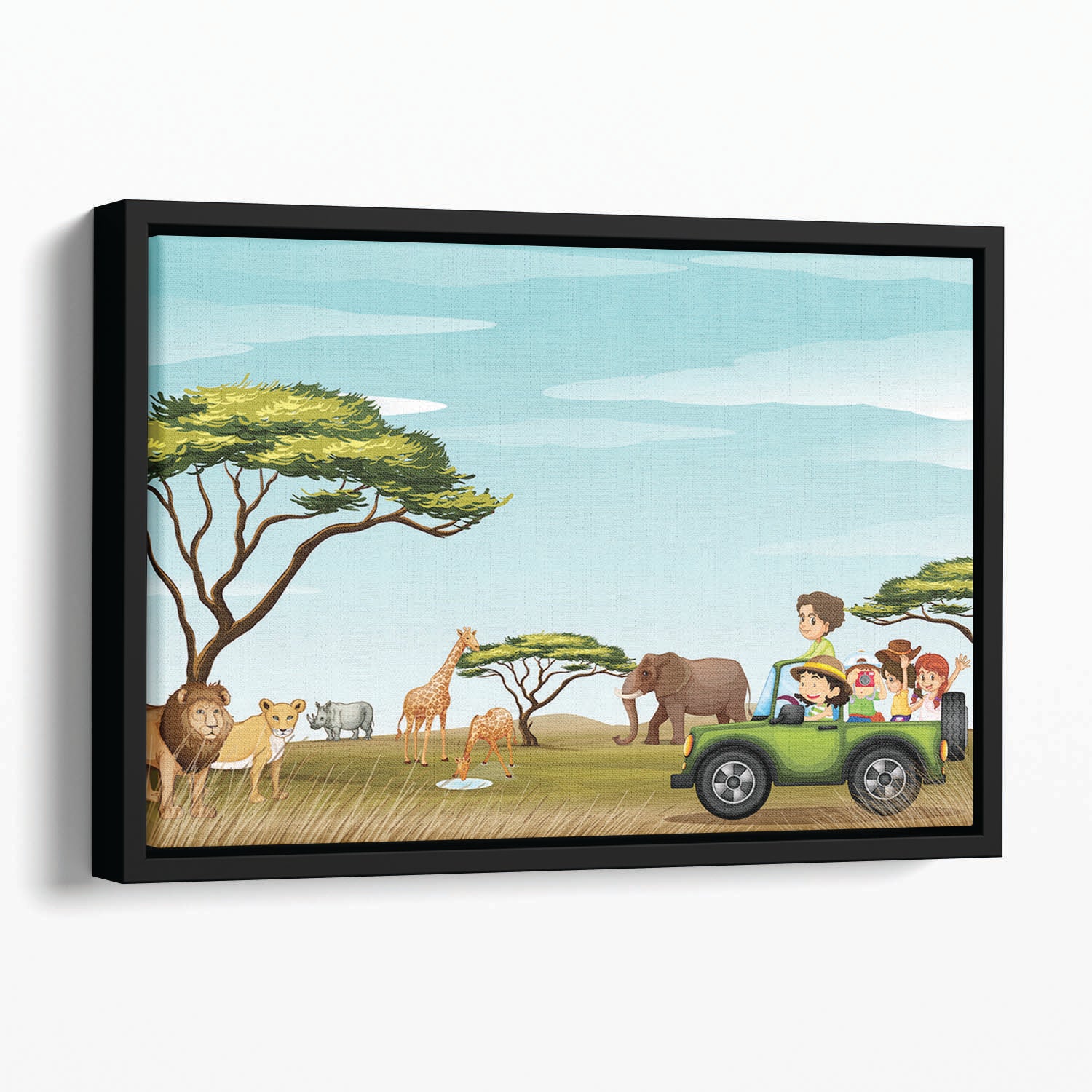 Roadtrip in the field full of animals Floating Framed Canvas
