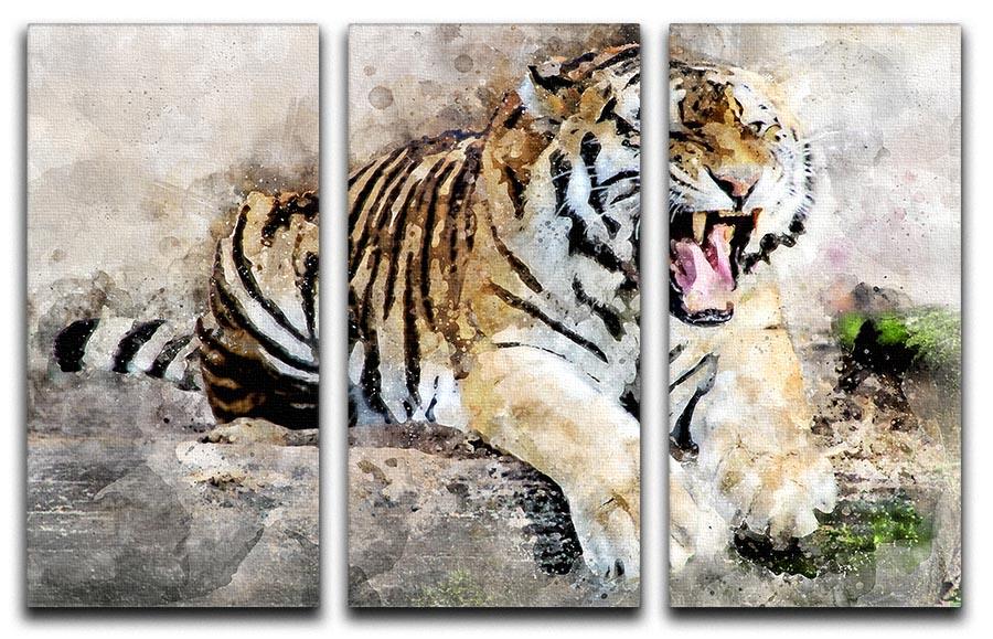 Roaring Tiger 3 Split Panel Canvas Print - Canvas Art Rocks - 1