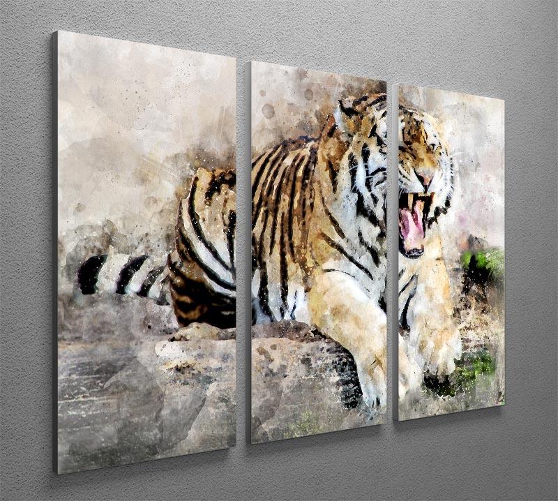 Roaring Tiger 3 Split Panel Canvas Print - Canvas Art Rocks - 2