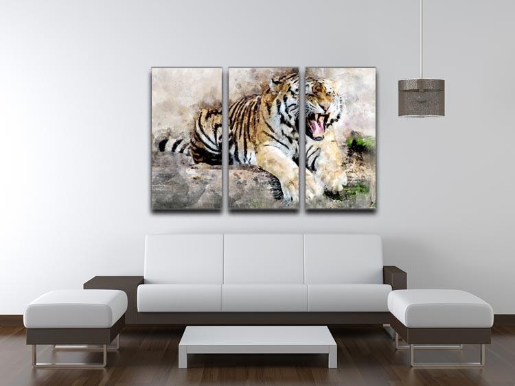 Roaring Tiger 3 Split Panel Canvas Print - Canvas Art Rocks - 3