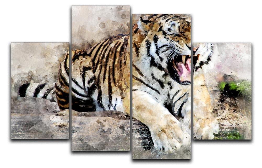 Roaring Tiger 4 Split Panel Canvas  - Canvas Art Rocks - 1