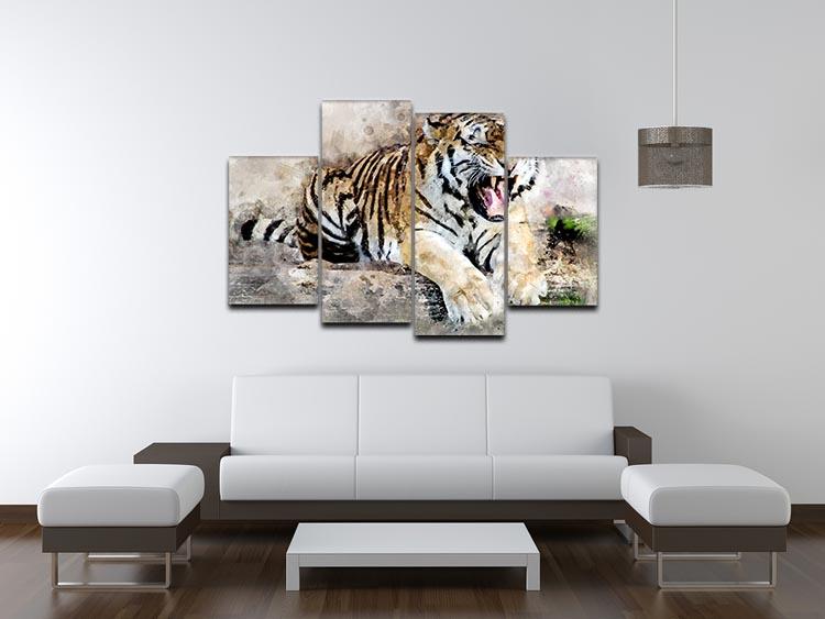 Roaring Tiger 4 Split Panel Canvas - Canvas Art Rocks - 3