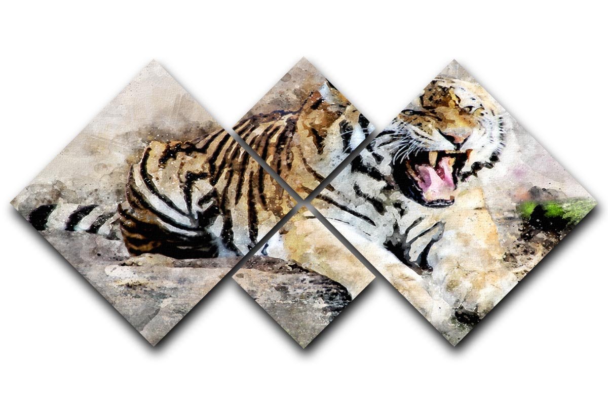 Roaring Tiger 4 Square Multi Panel Canvas  - Canvas Art Rocks - 1
