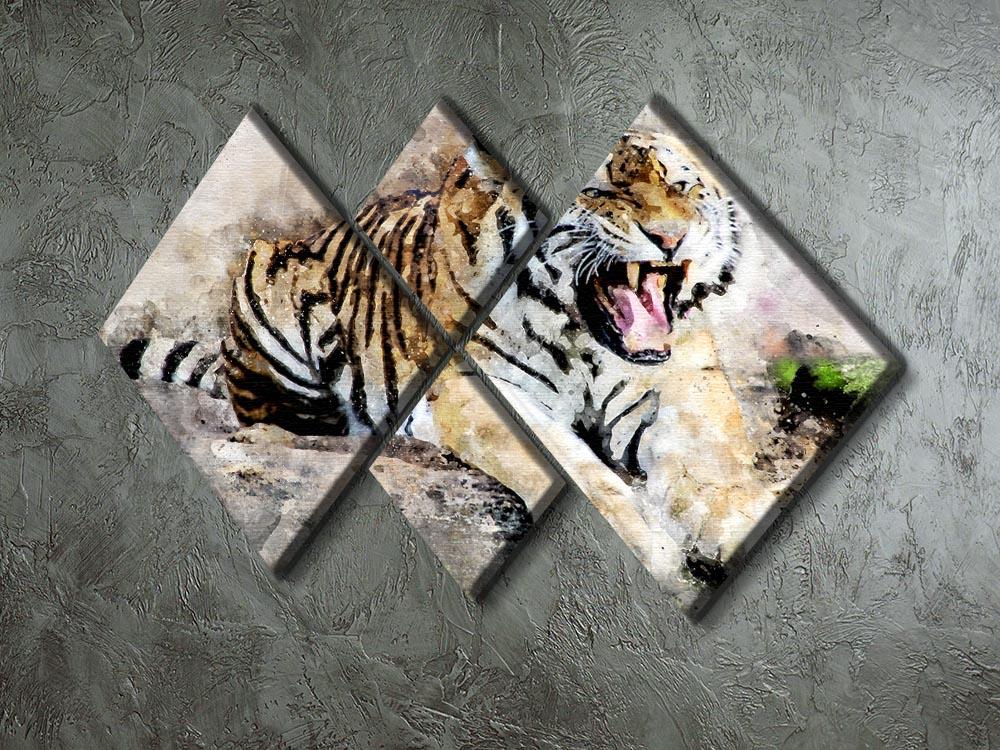 Roaring Tiger 4 Square Multi Panel Canvas - Canvas Art Rocks - 2