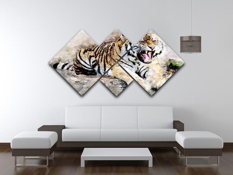 Roaring Tiger 4 Square Multi Panel Canvas - Canvas Art Rocks - 3