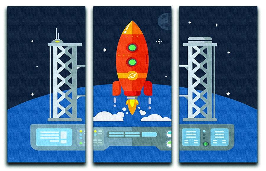 Rocket Startup Flat Desing Concept 3 Split Panel Canvas Print - Canvas Art Rocks - 1
