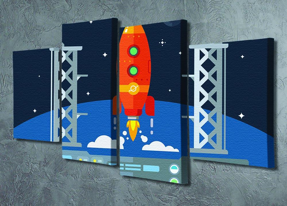 Rocket Startup Flat Desing Concept 4 Split Panel Canvas - Canvas Art Rocks - 2