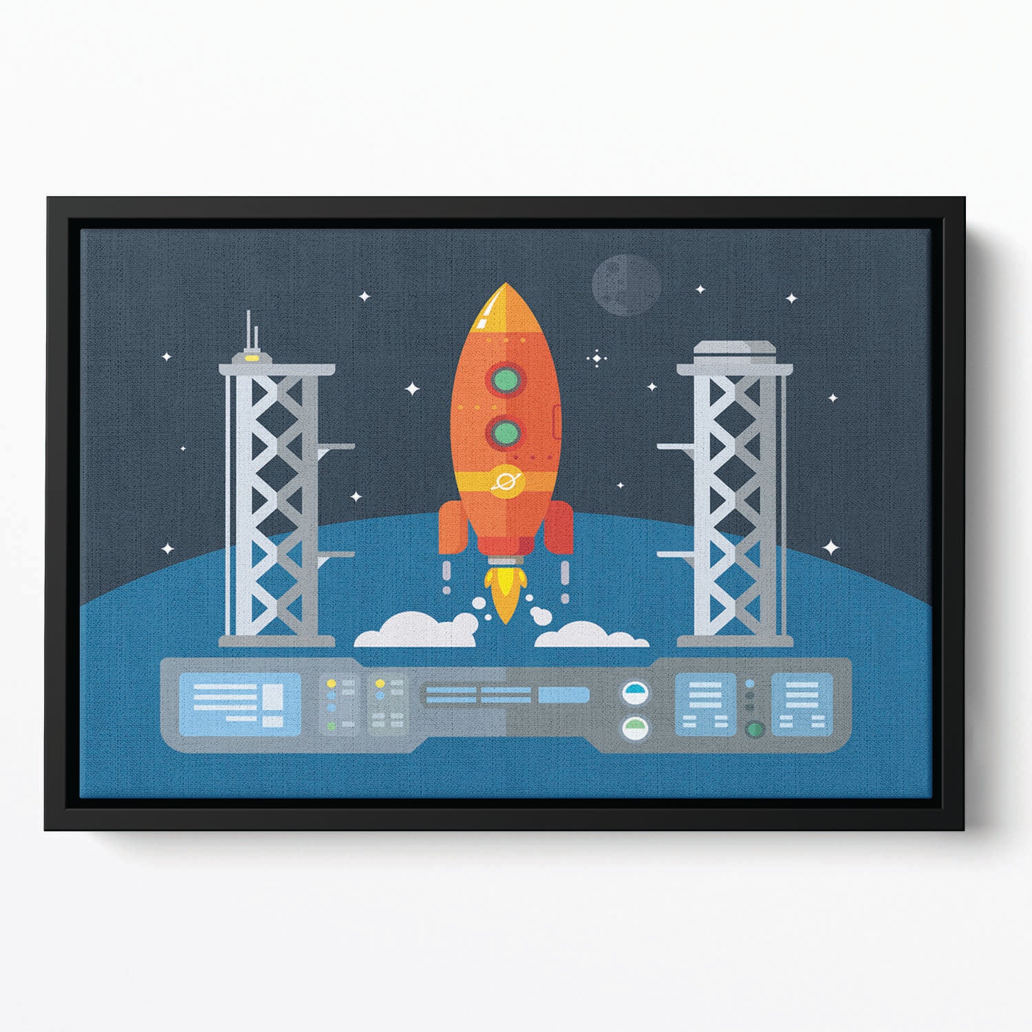 Rocket Startup Flat Desing Concept Floating Framed Canvas