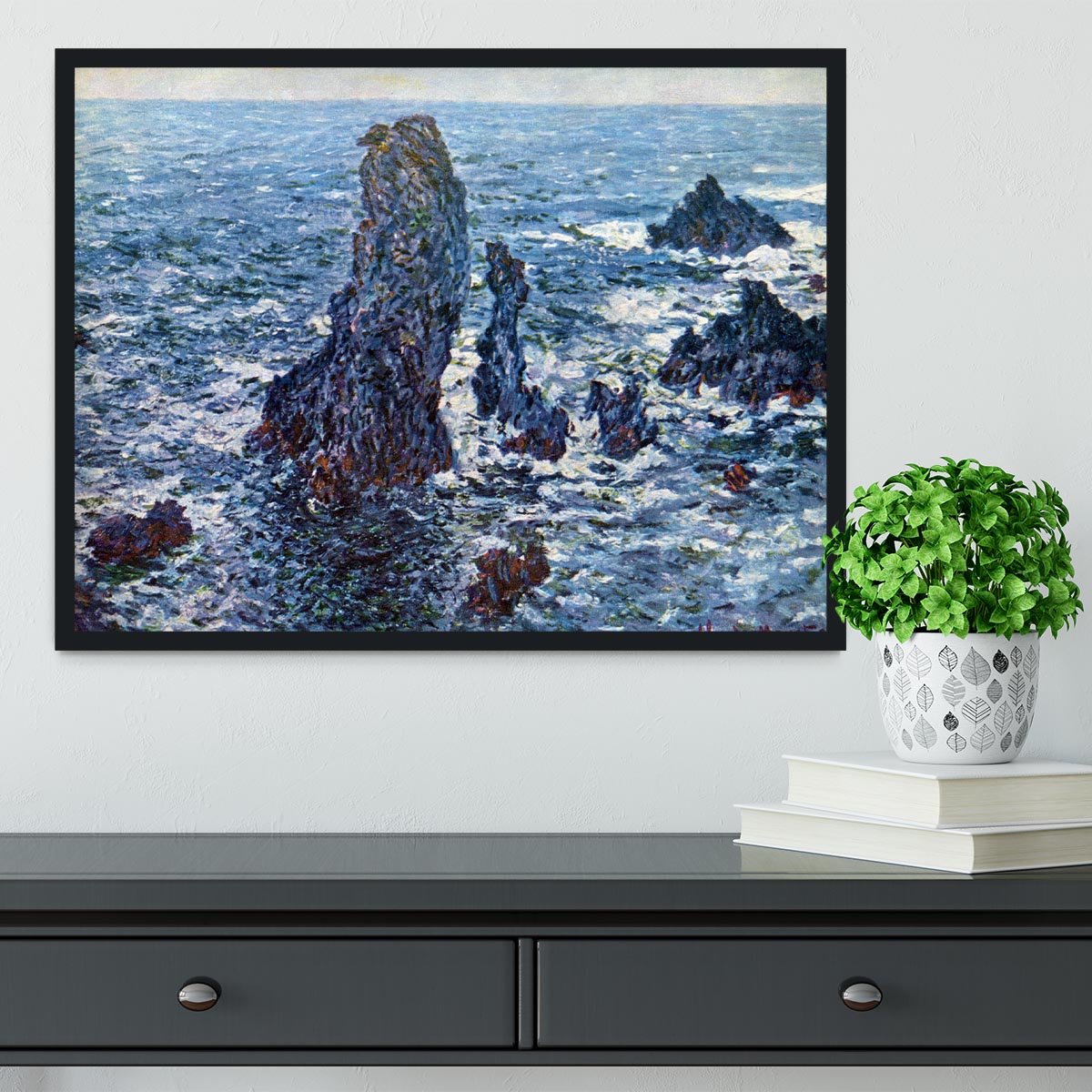 Rocks on Belle Ile The needles of Port Coton by Monet Framed Print - Canvas Art Rocks - 2