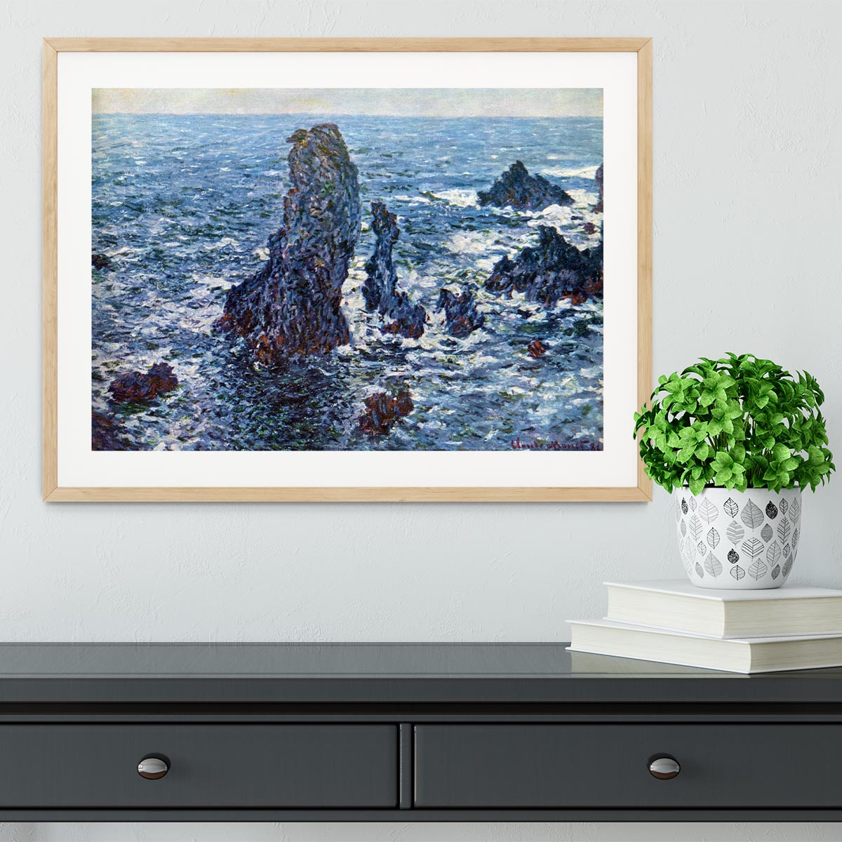 Rocks on Belle Ile The needles of Port Coton by Monet Framed Print - Canvas Art Rocks - 3