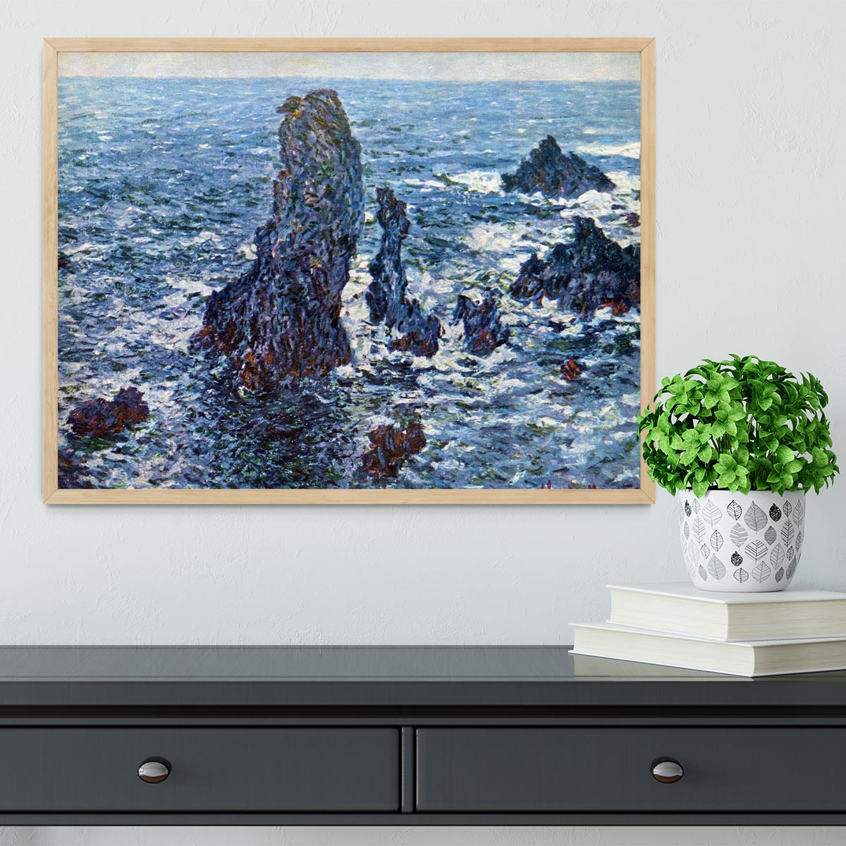 Rocks on Belle Ile The needles of Port Coton by Monet Framed Print - Canvas Art Rocks - 4