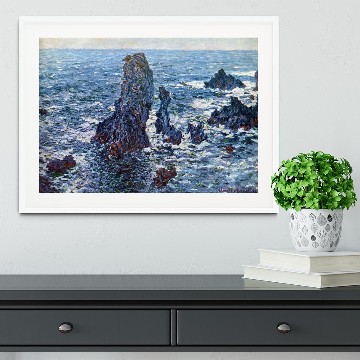 Rocks on Belle Ile The needles of Port Coton by Monet Framed Print - Canvas Art Rocks - 5