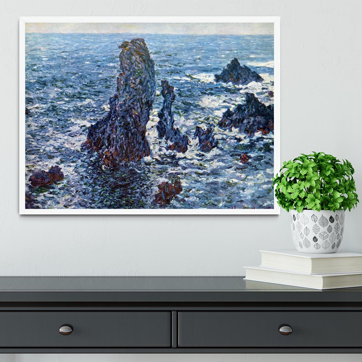 Rocks on Belle Ile The needles of Port Coton by Monet Framed Print - Canvas Art Rocks -6
