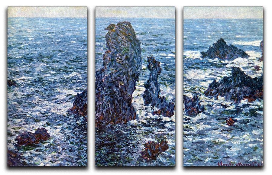 Rocks on Belle Ile The needles of Port Coton by Monet Split Panel Canvas Print - Canvas Art Rocks - 4