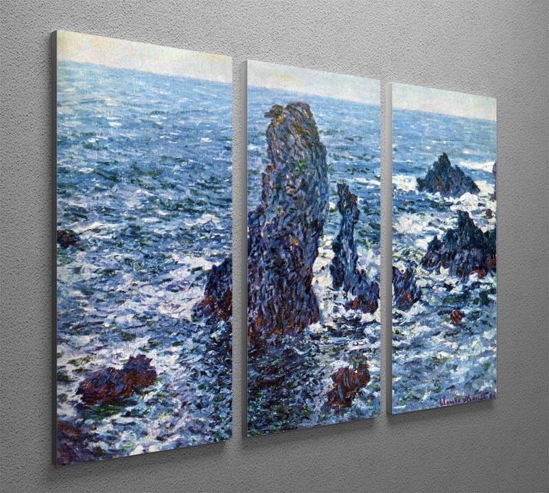 Rocks on Belle Ile The needles of Port Coton by Monet Split Panel Canvas Print - Canvas Art Rocks - 4