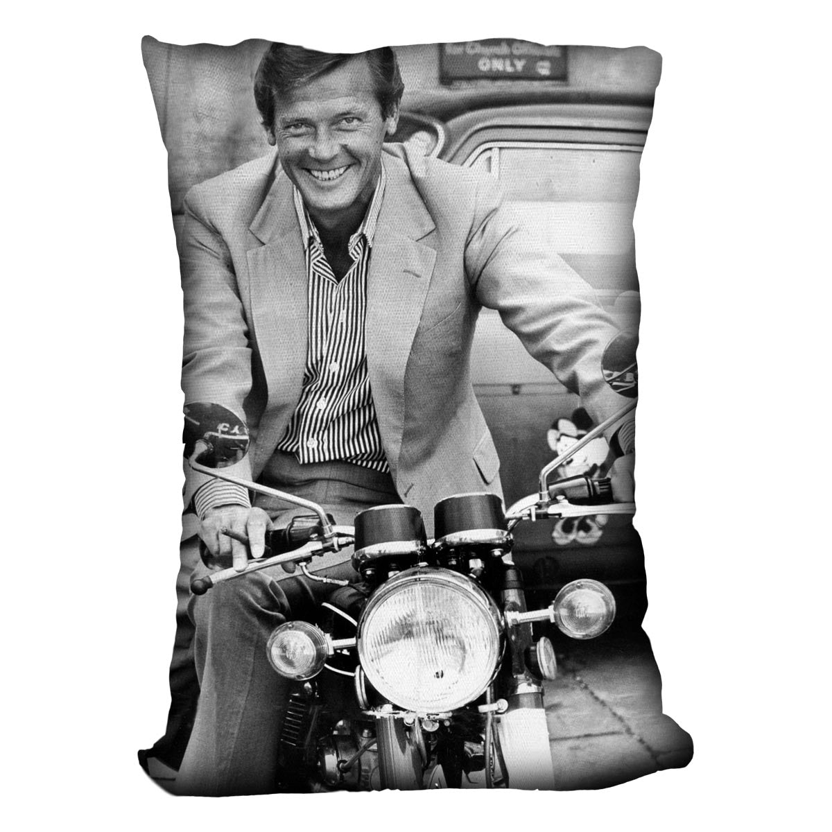 Roger Moore on a motorbike Cushion - Canvas Art Rocks - 4