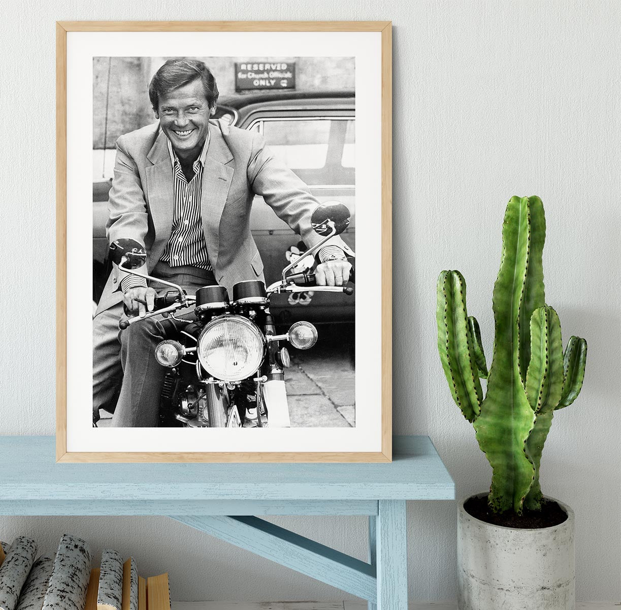Roger Moore on a motorbike Framed Print - Canvas Art Rocks - 3