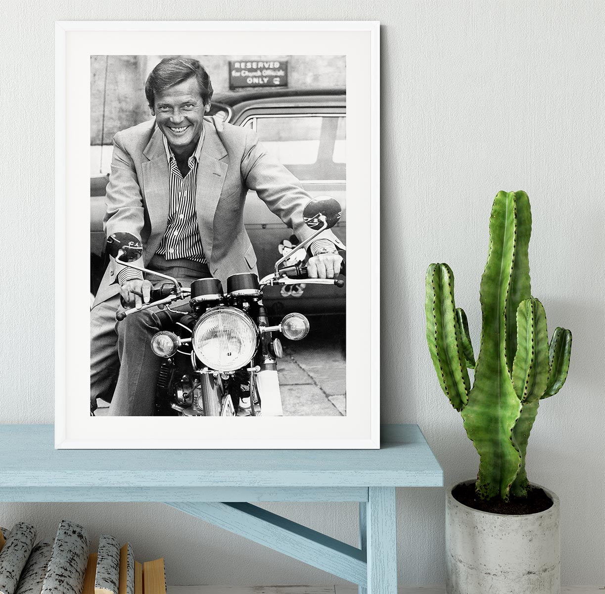 Roger Moore on a motorbike Framed Print - Canvas Art Rocks - 5