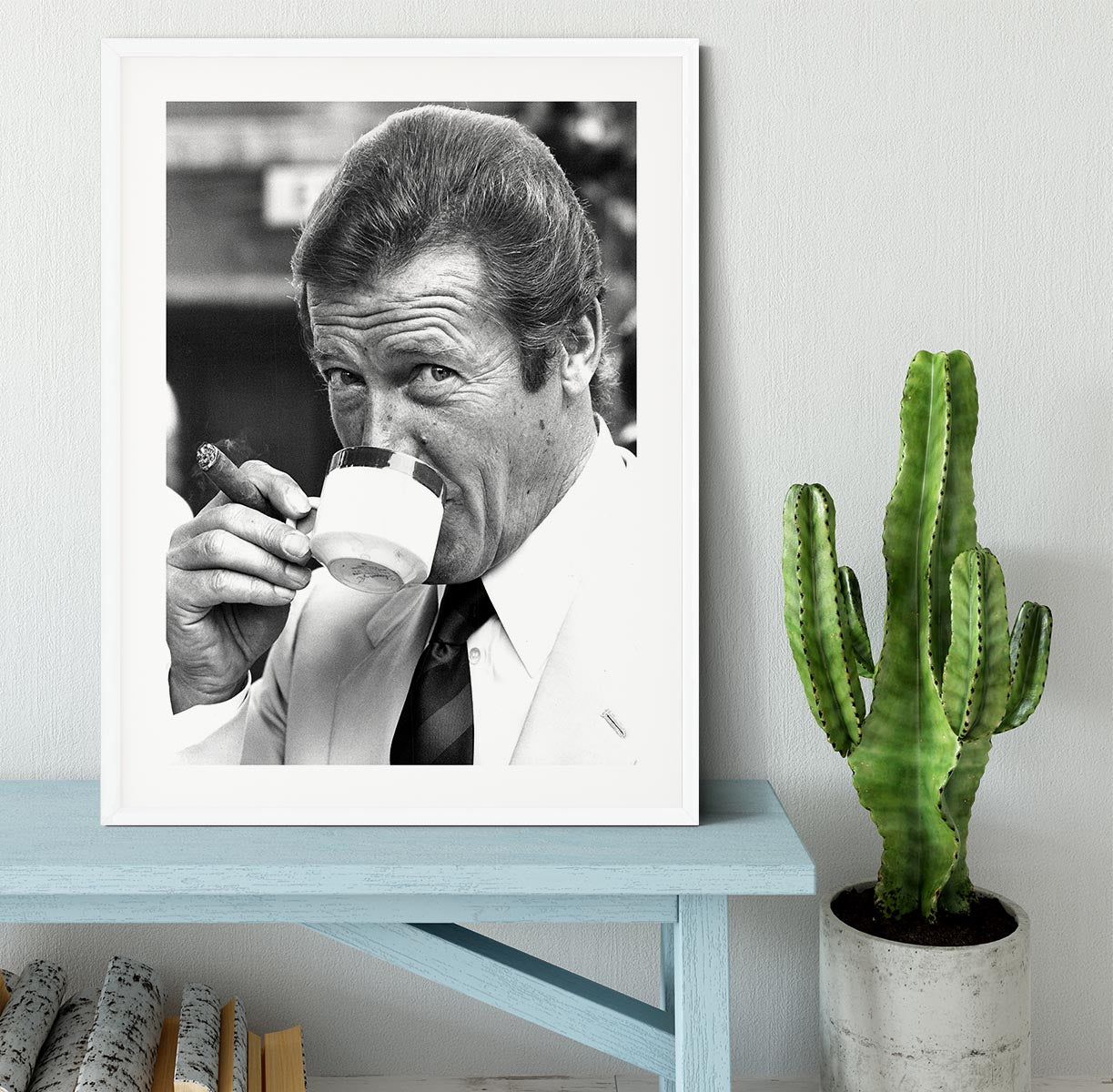Roger Moore with coffee and a cigar Framed Print - Canvas Art Rocks - 5