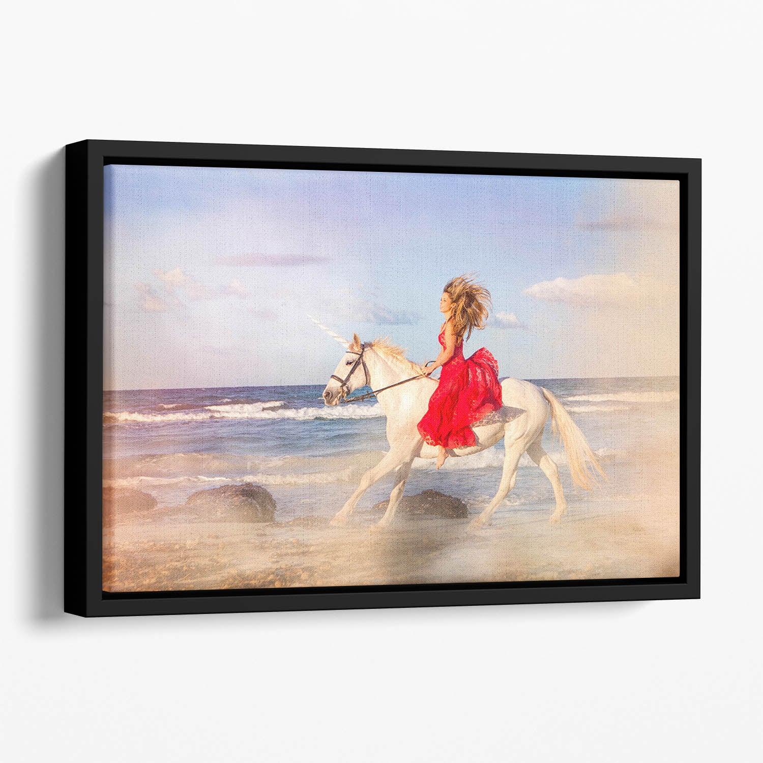 Romantic woman bareback riding Floating Framed Canvas