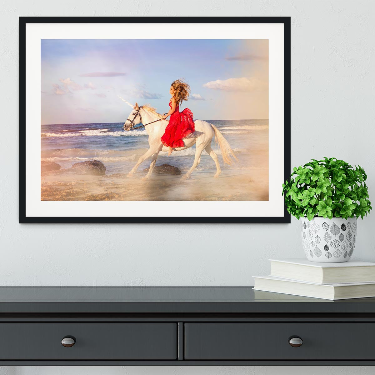 Romantic woman bareback riding Framed Print - Canvas Art Rocks - 1