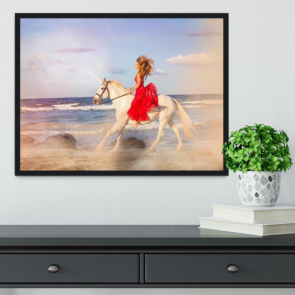 Romantic woman bareback riding Framed Print - Canvas Art Rocks - 2