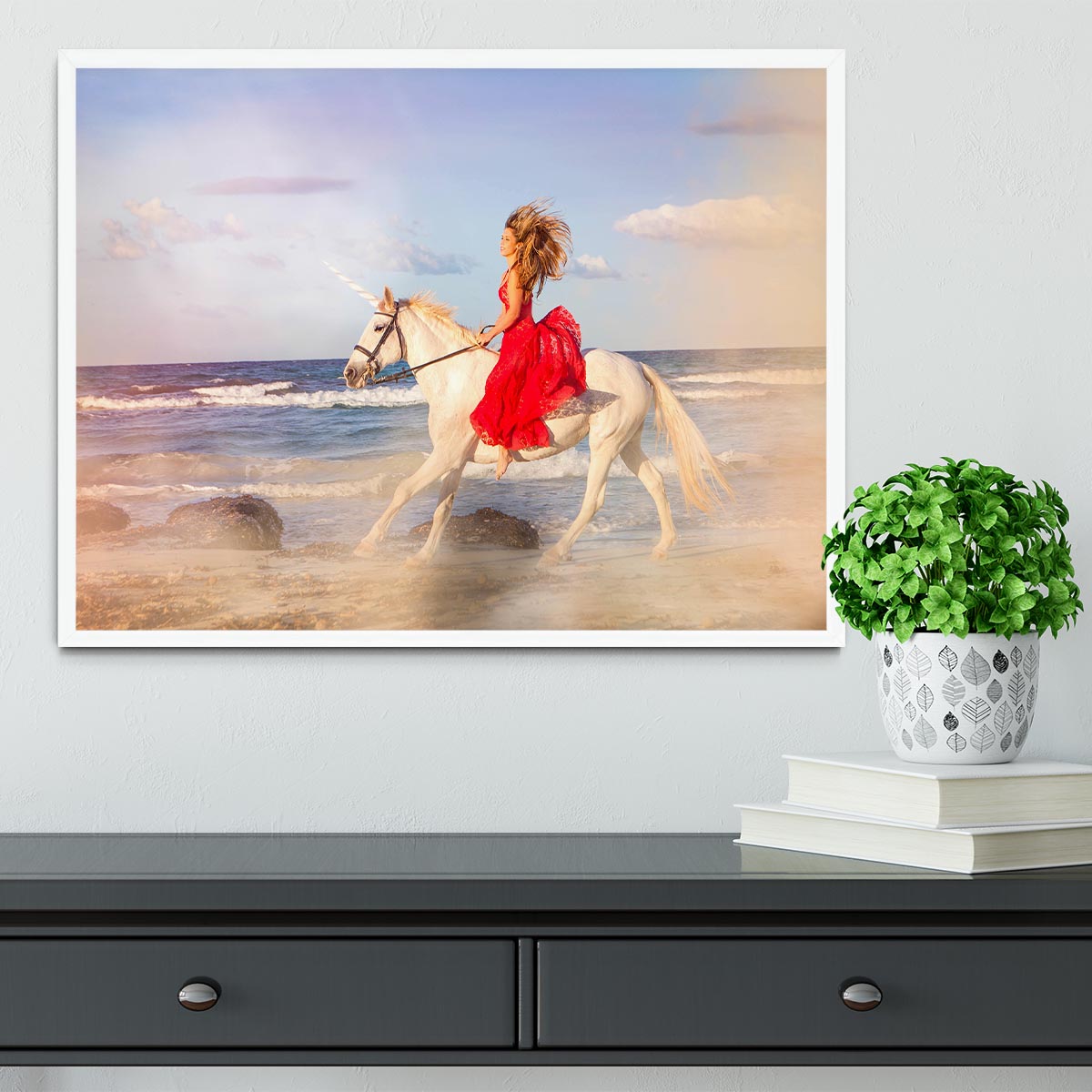 Romantic woman bareback riding Framed Print - Canvas Art Rocks -6